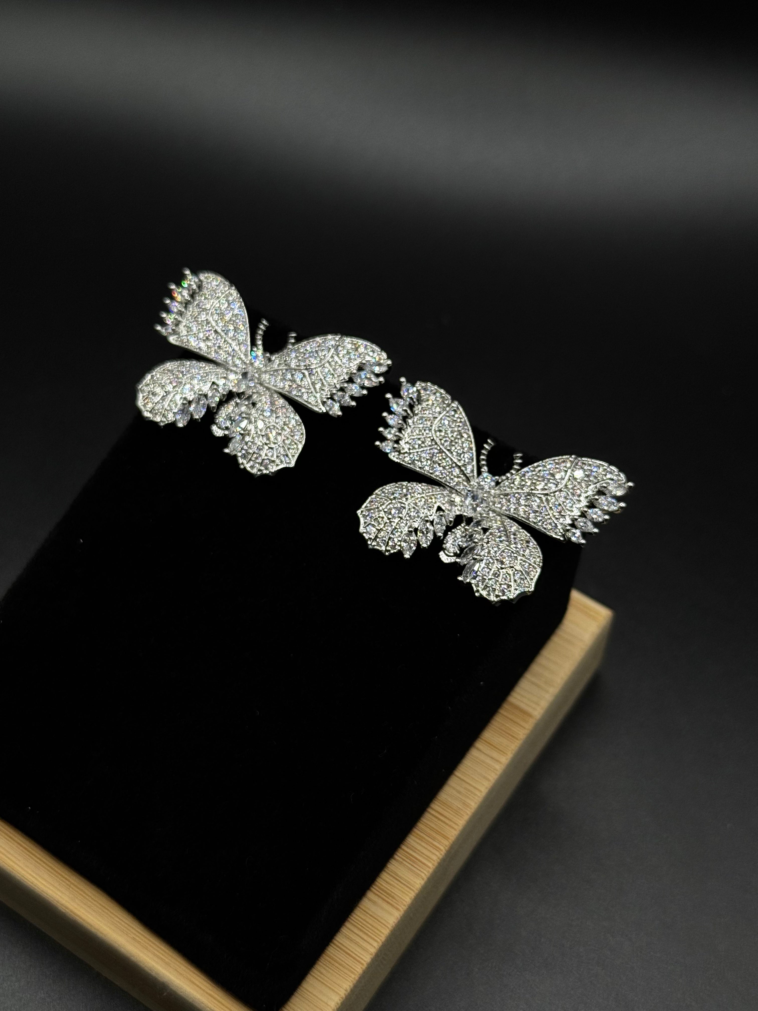 Butterfly earring fully encrusted with crystal zirconia stone