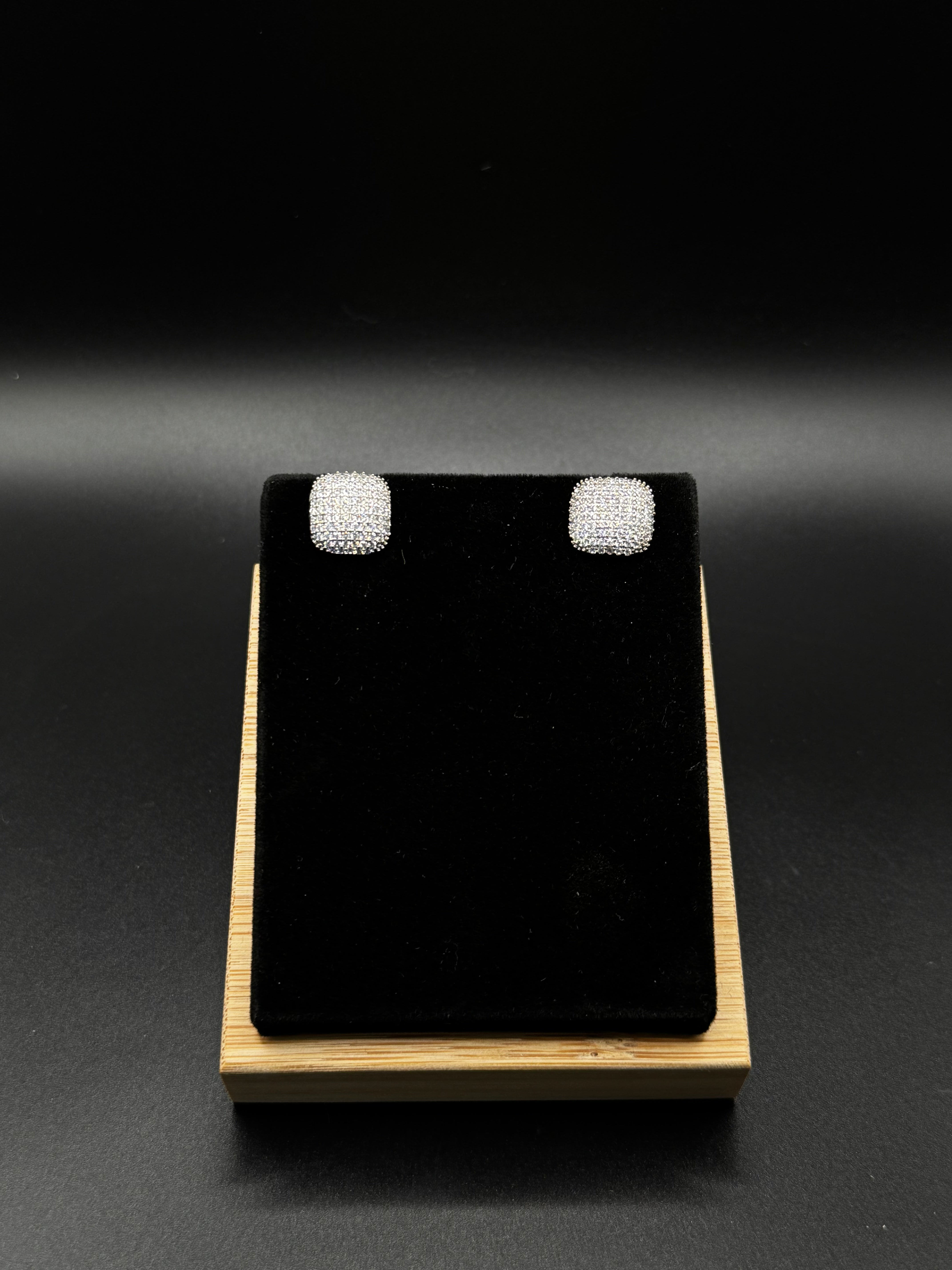 Square Earrings Paved with Clear Cubic Zirconia