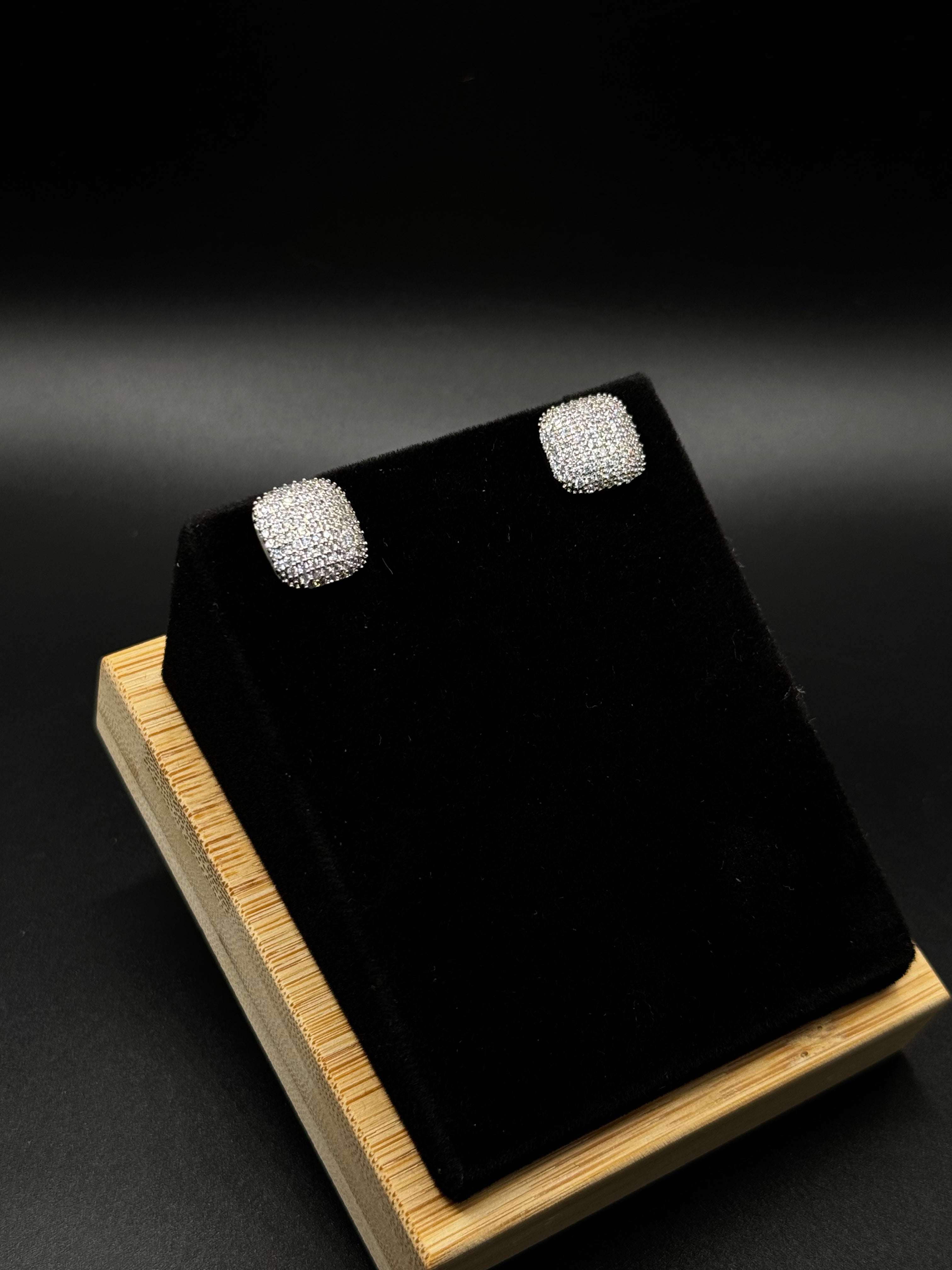 Square Earrings Paved with Clear Cubic Zirconia
