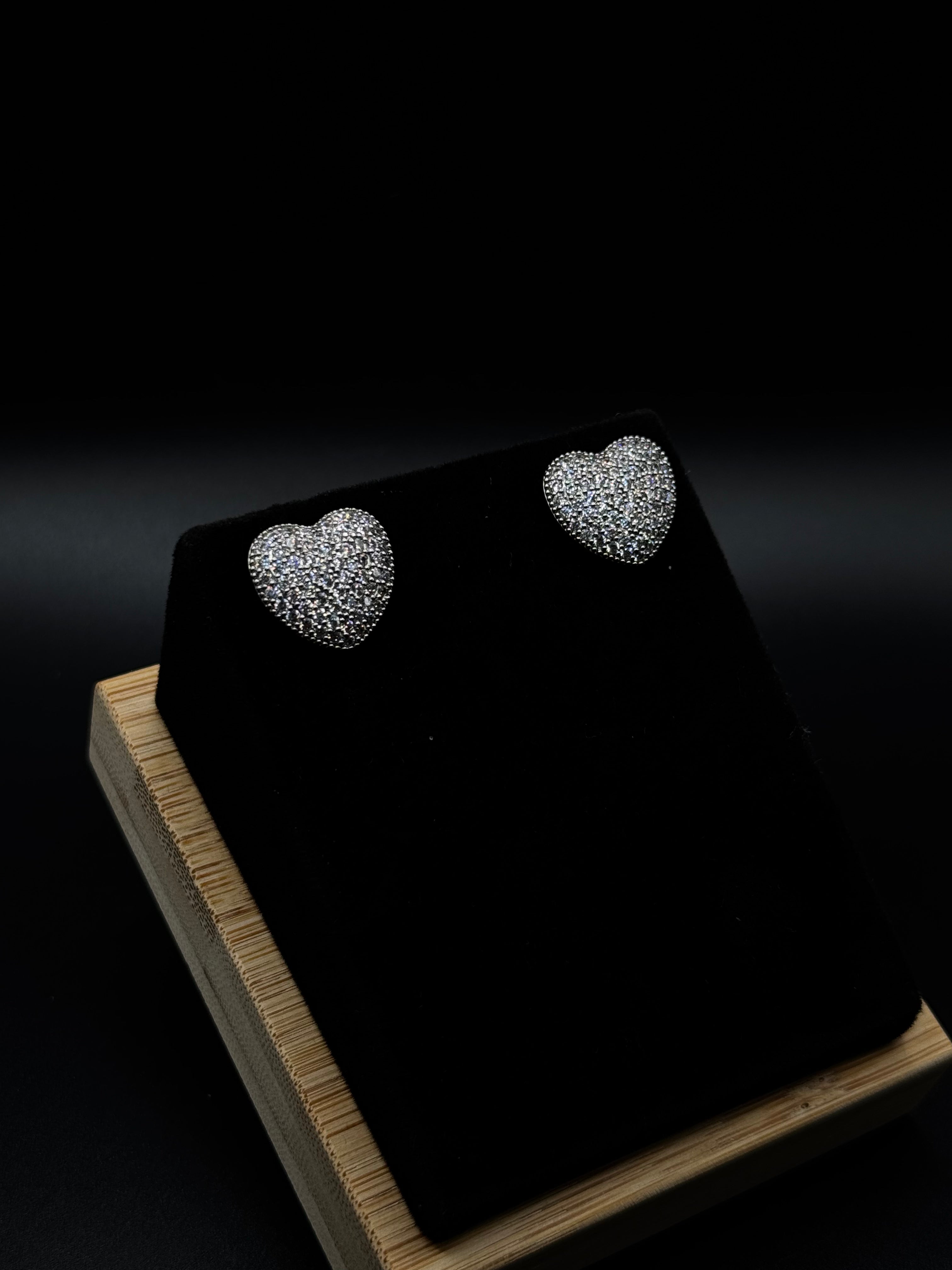 Heart Earrings Paved with Clear  Zirconia