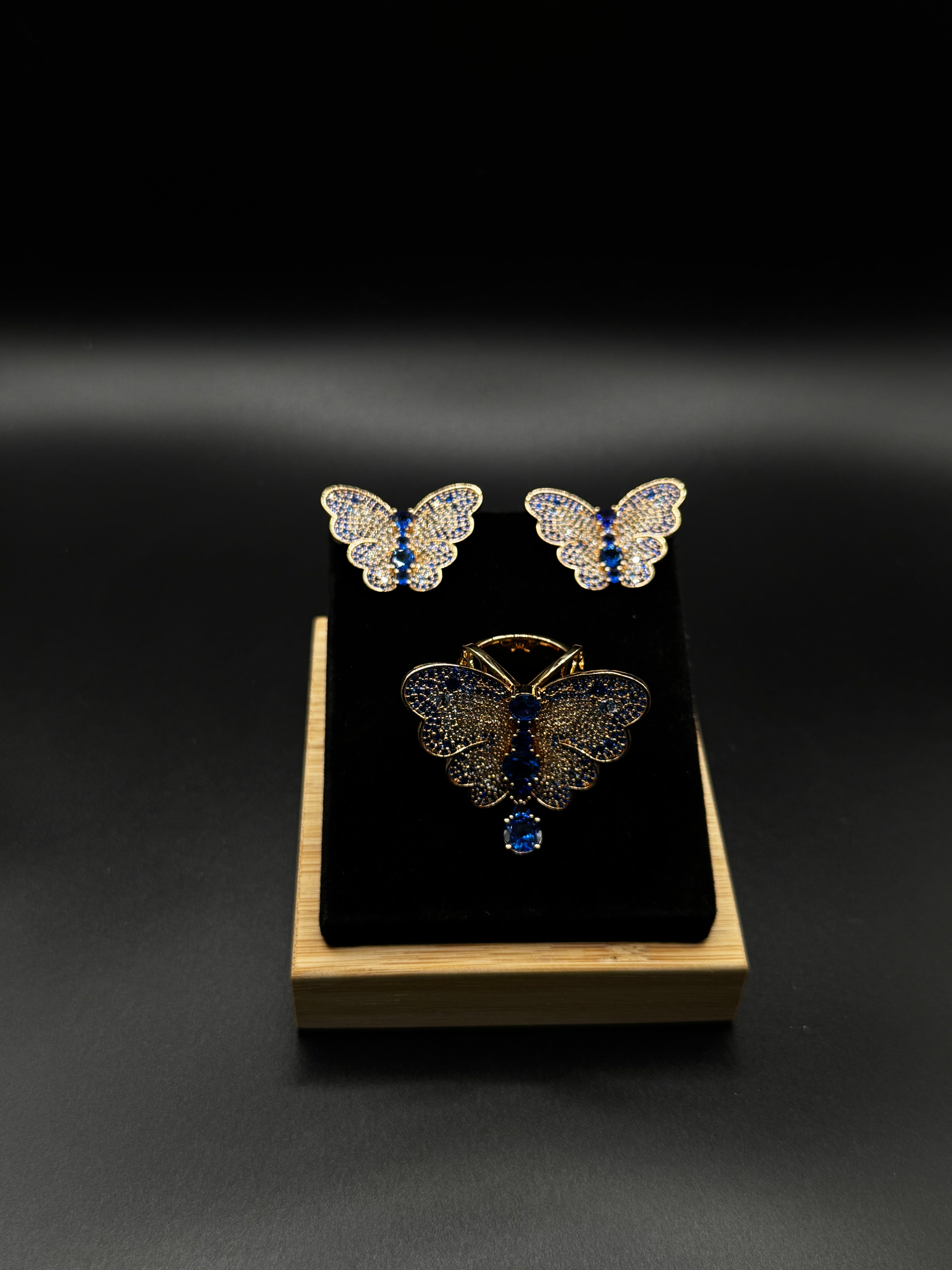 18K Gold-Plated Butterfly Set with Sapphire Cubic Zirconia