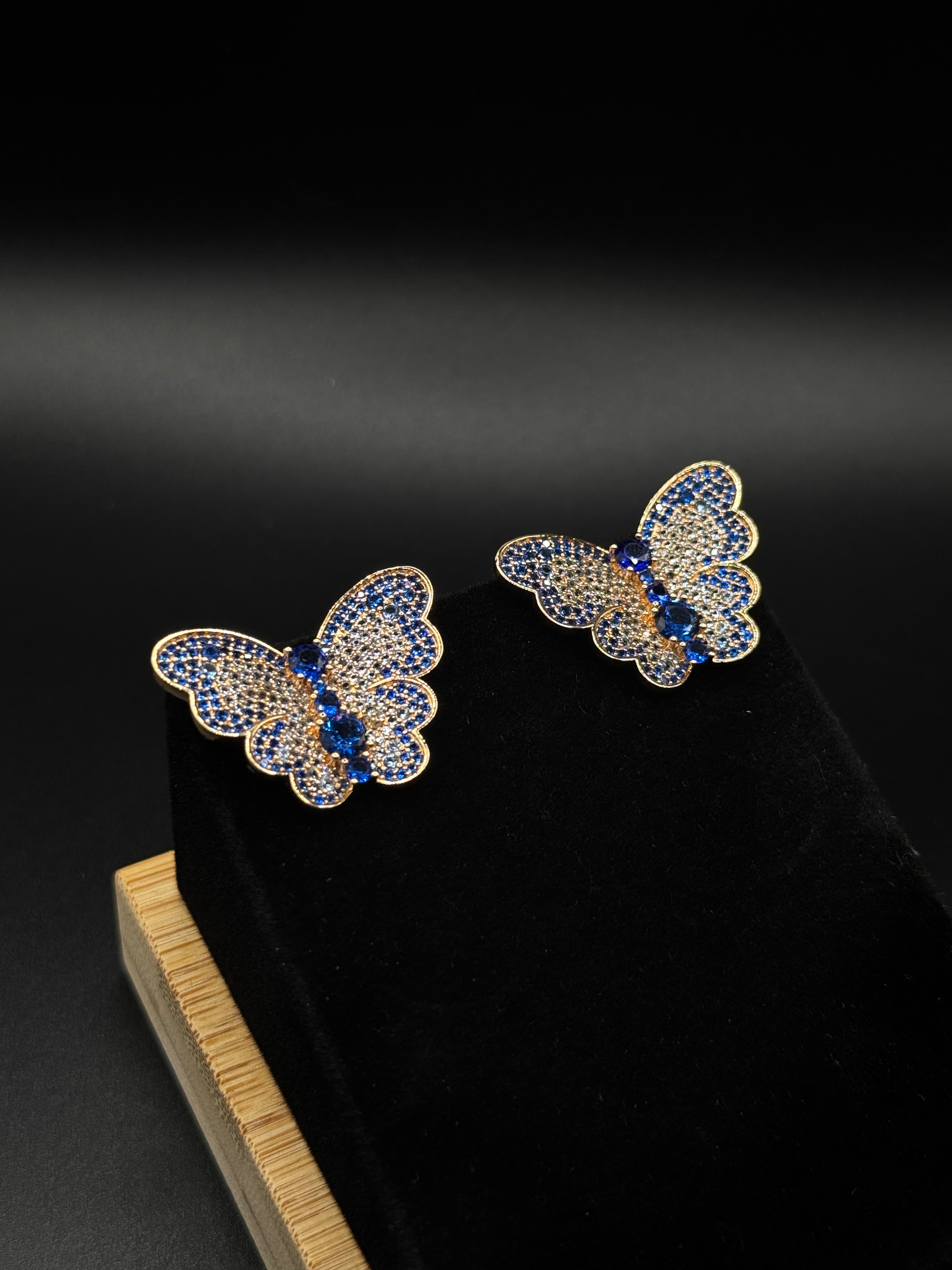 18K Gold-Plated Butterfly Set with Sapphire Cubic Zirconia