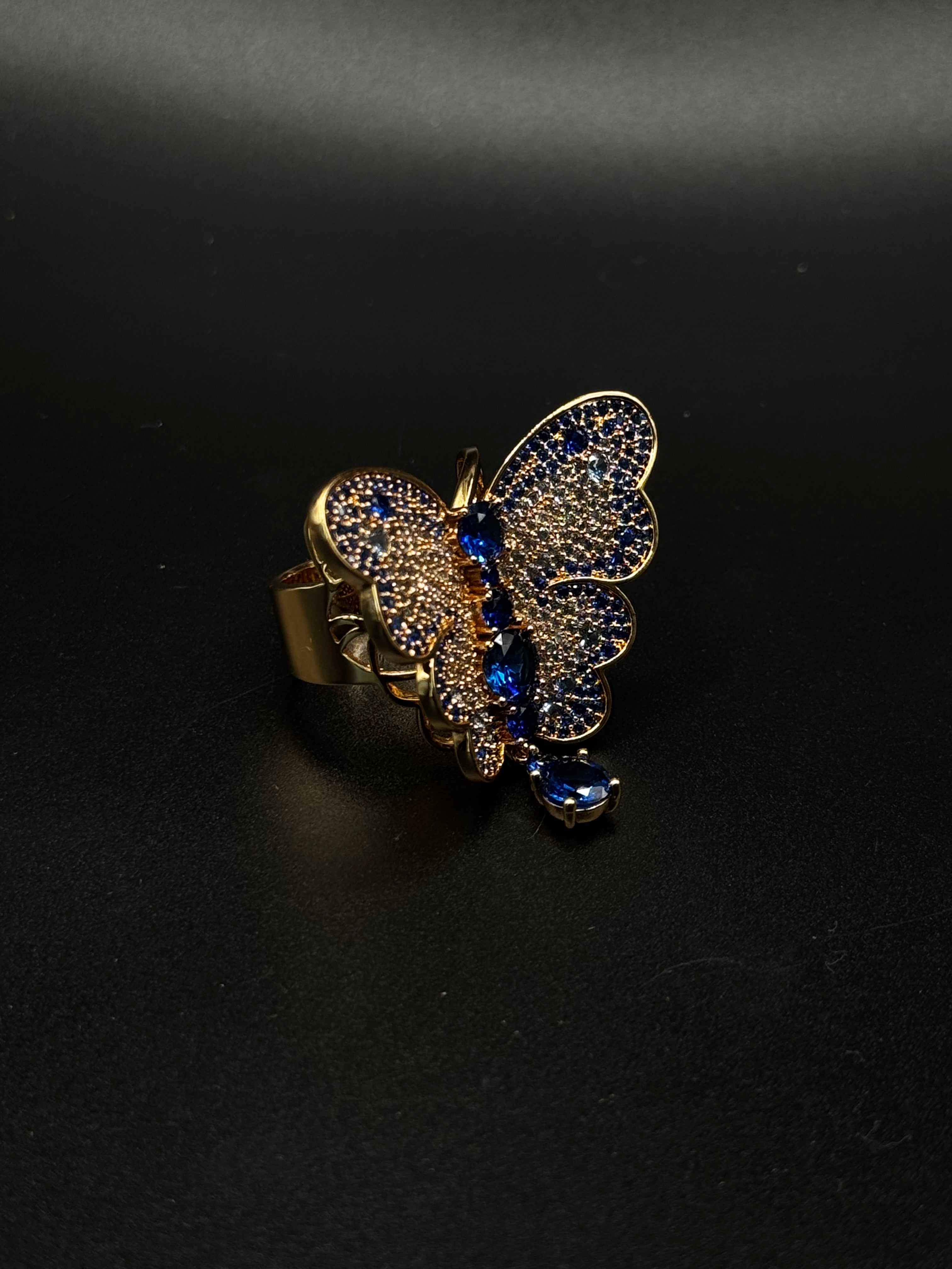 18K Gold-Plated Butterfly Set with Sapphire Cubic Zirconia
