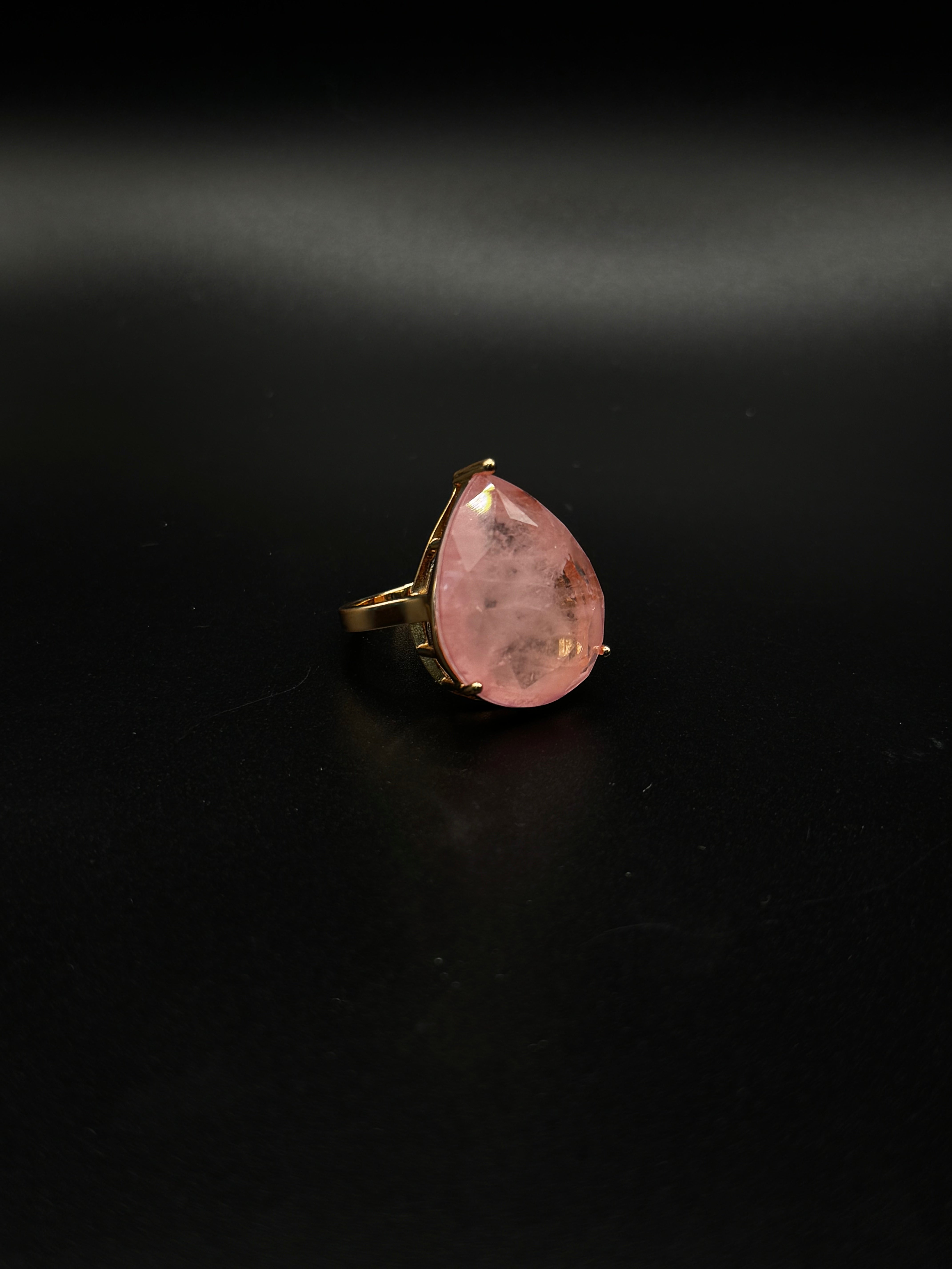 18K Gold-Plated Set with Light Pink Fusion Stone and Crystal Details