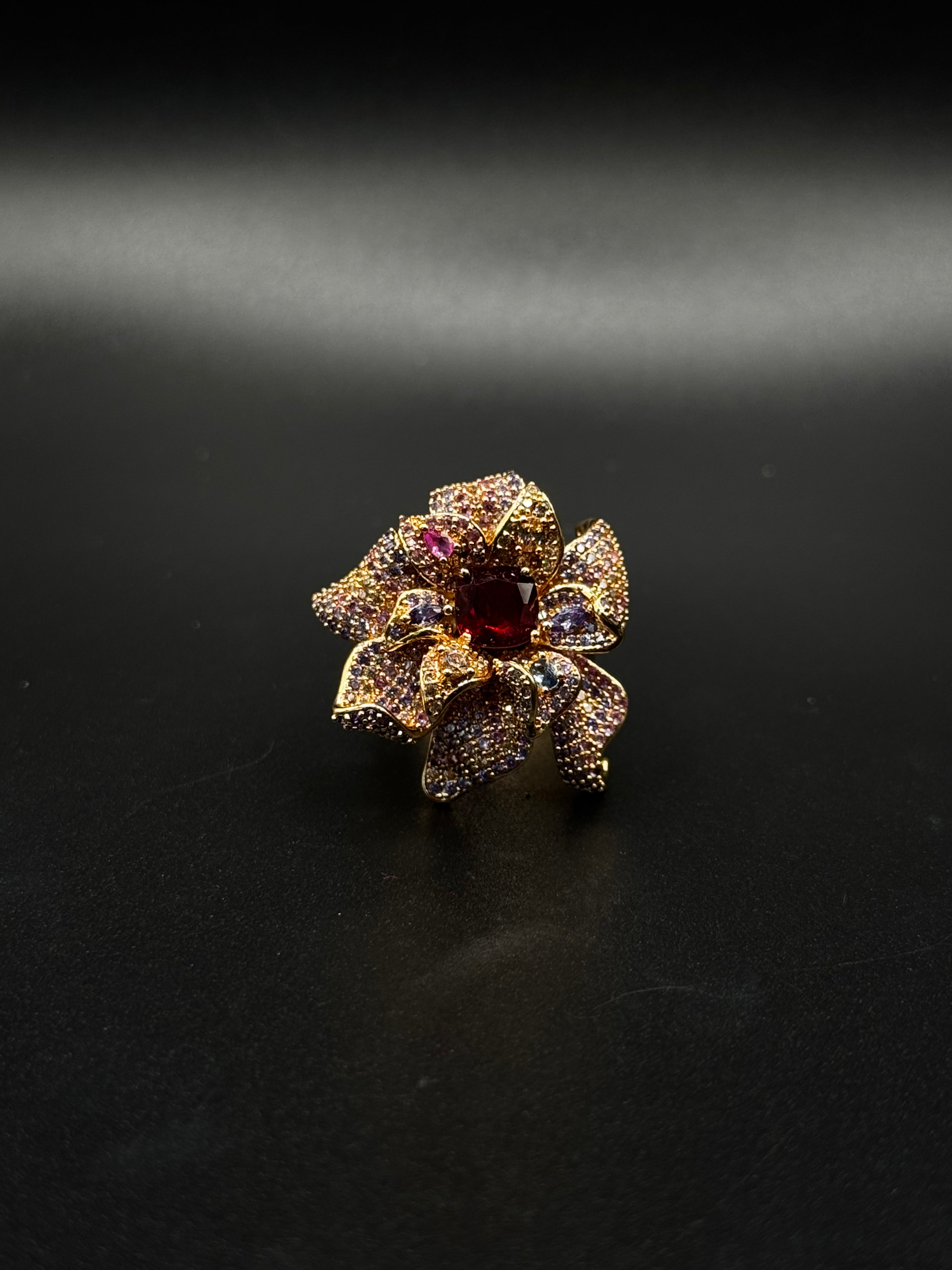 Gold-Plated Floral Set with Multicolor Cubic Zirconia