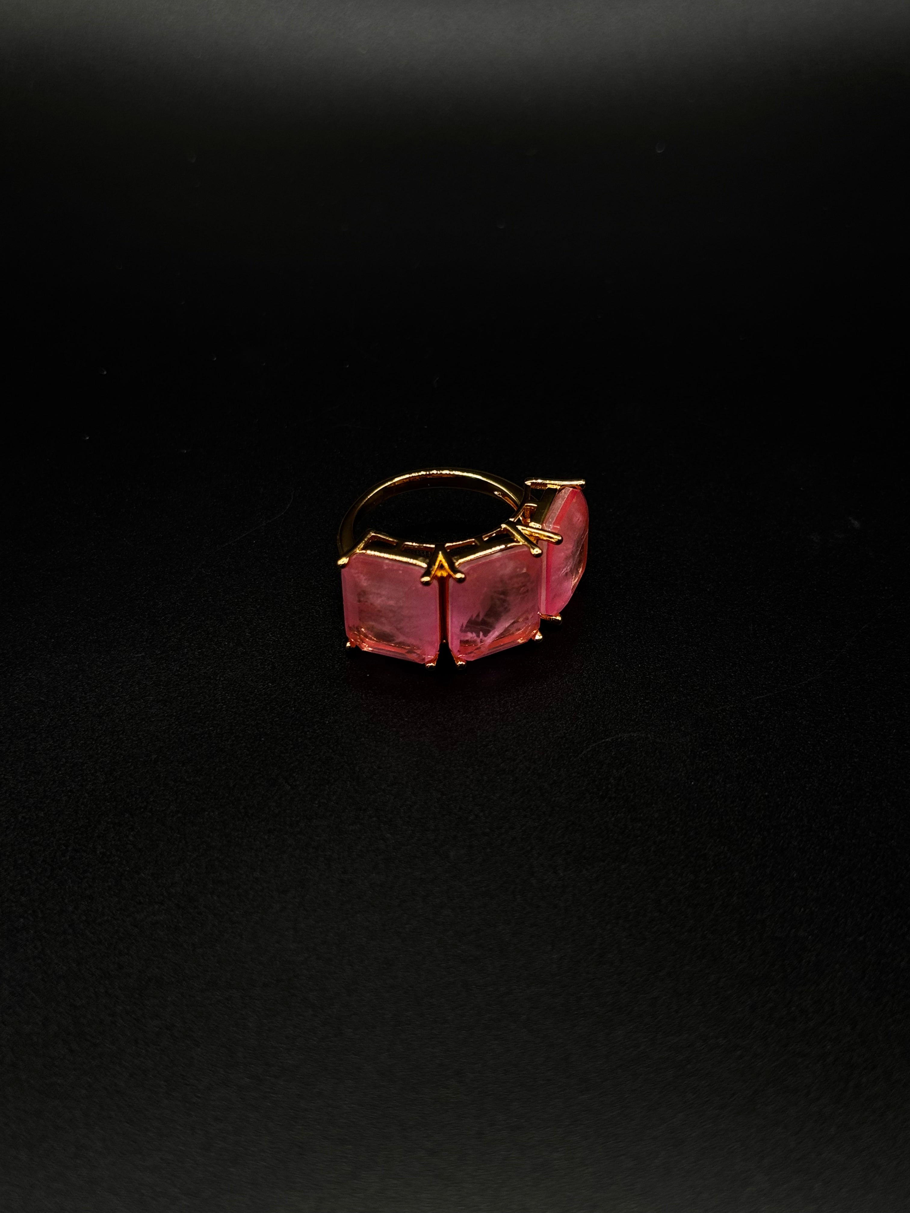 18K Gold-Plated Set with Light Pink Fusion Stone and Pearl Detail