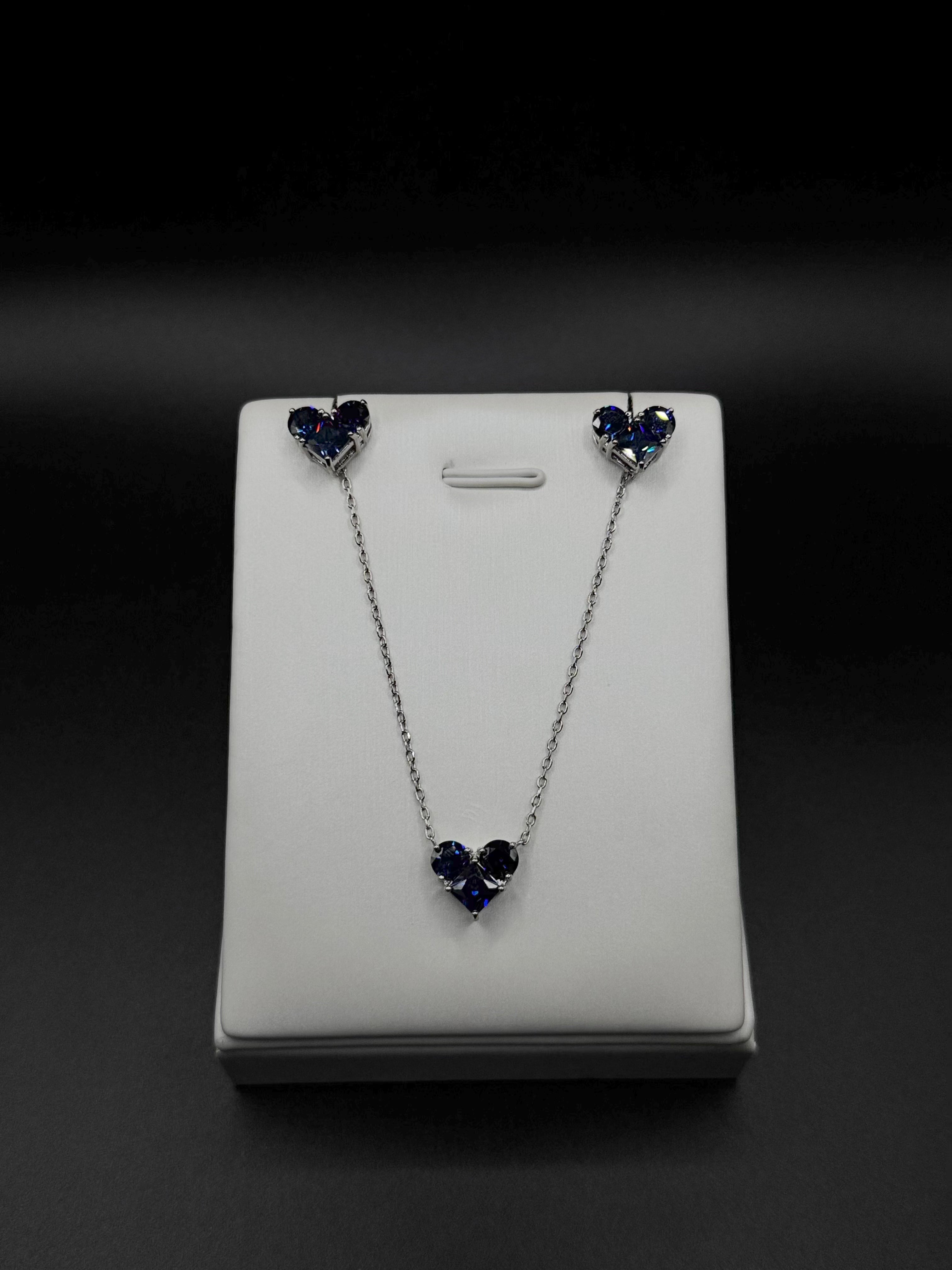 Rhodium-Plated Set with Heart Pendant