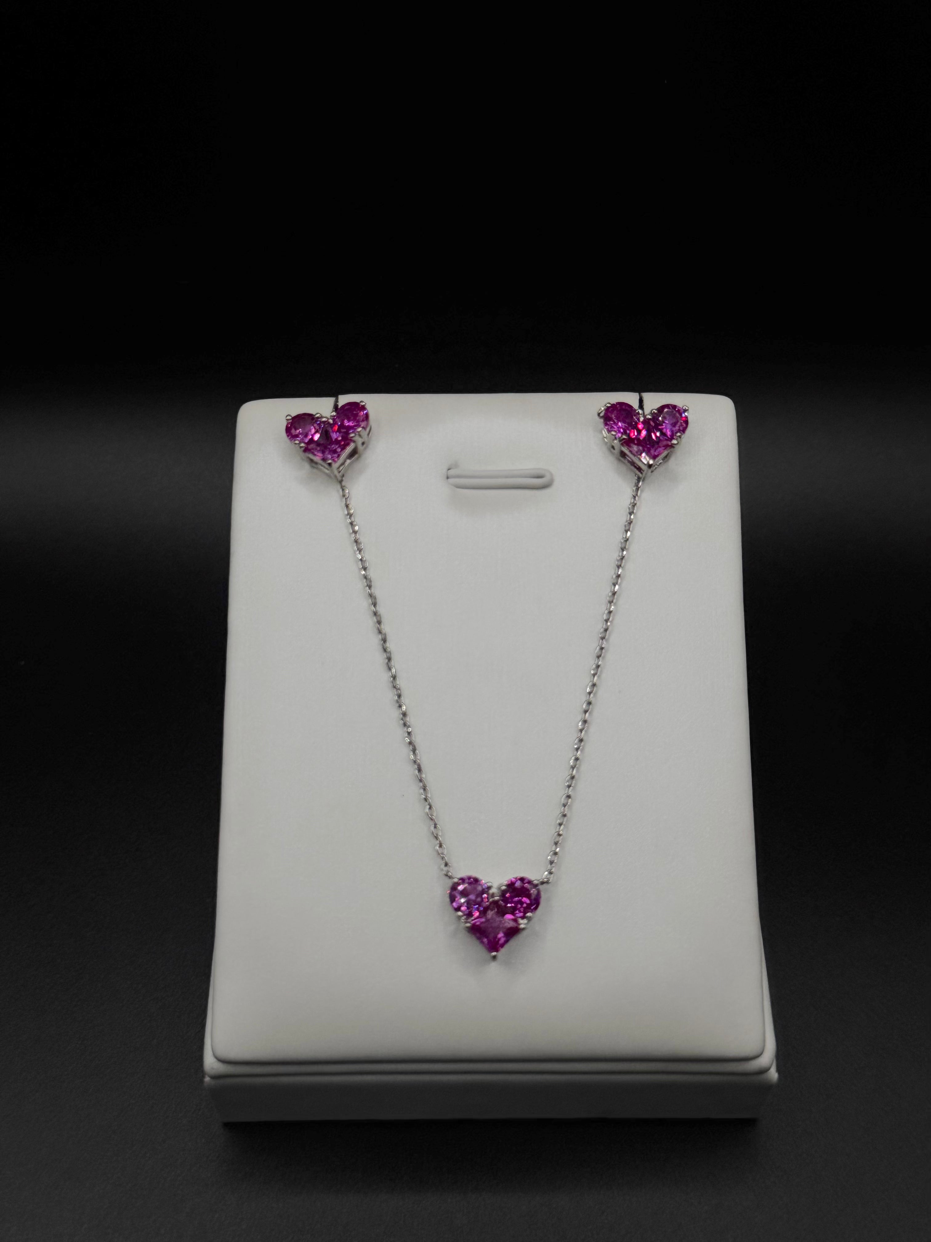 Rhodium-Plated Set with Heart Pendant