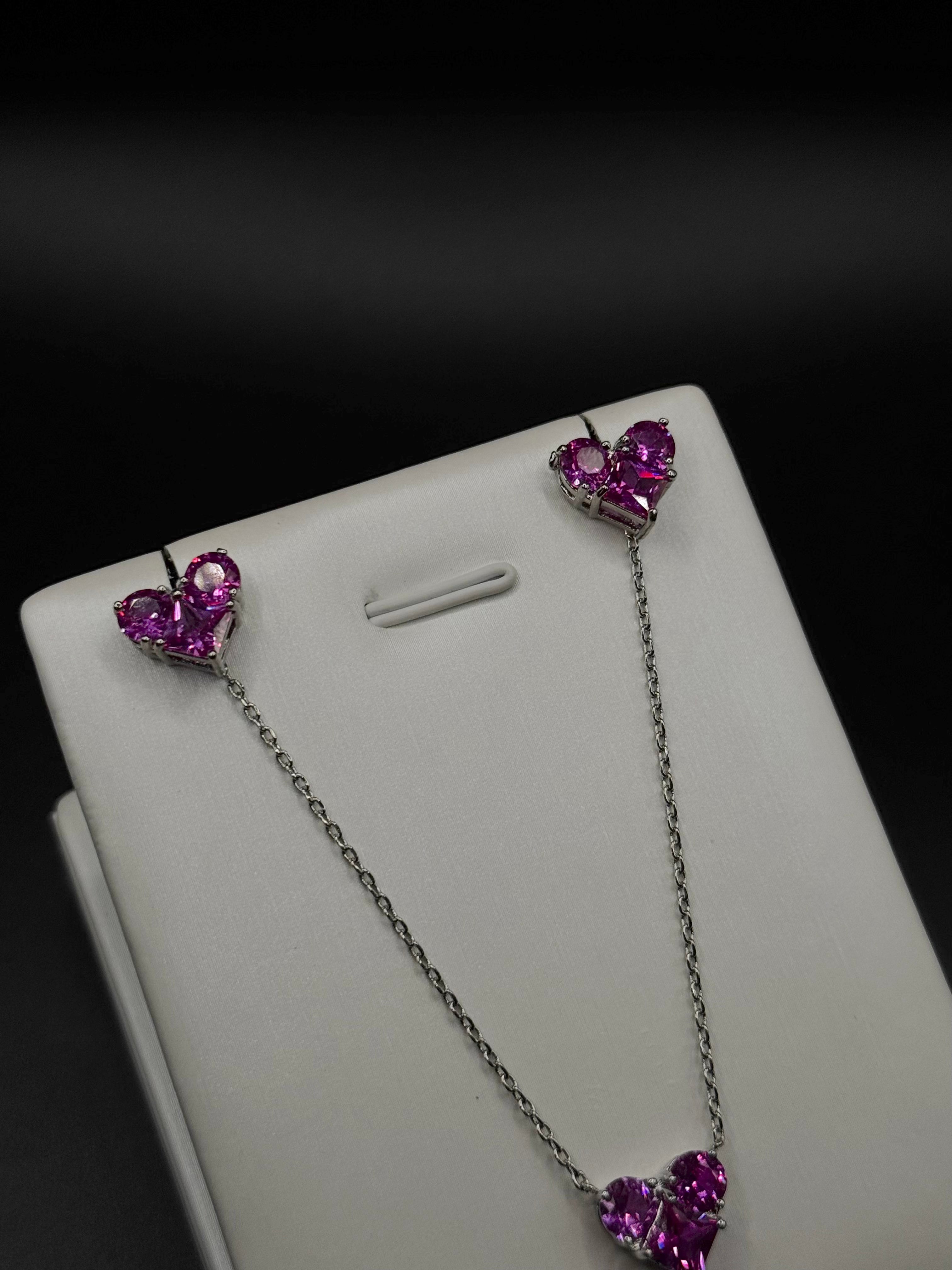 Rhodium-Plated Set with Heart Pendant