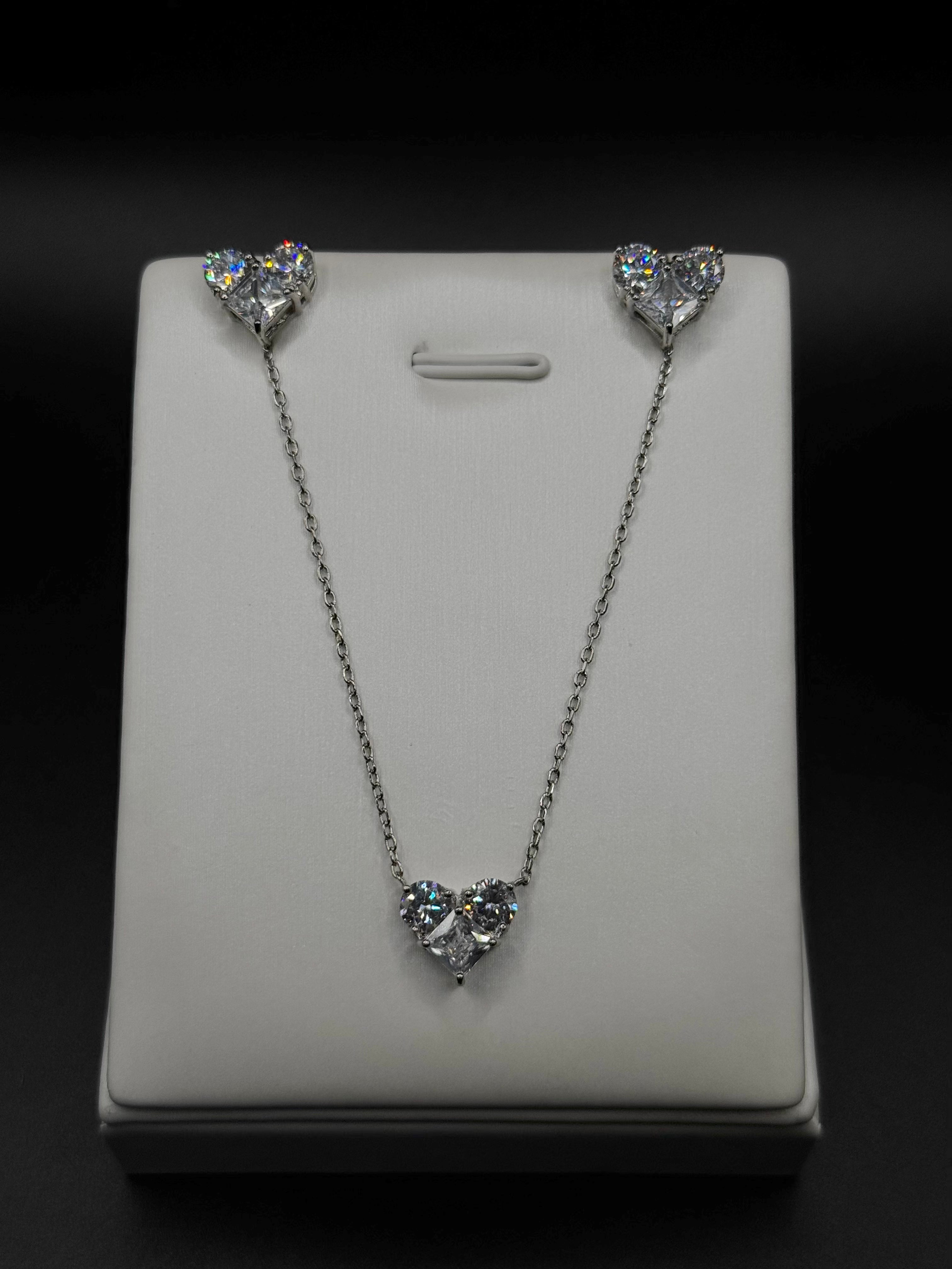 Rhodium-Plated Set with Heart Pendant