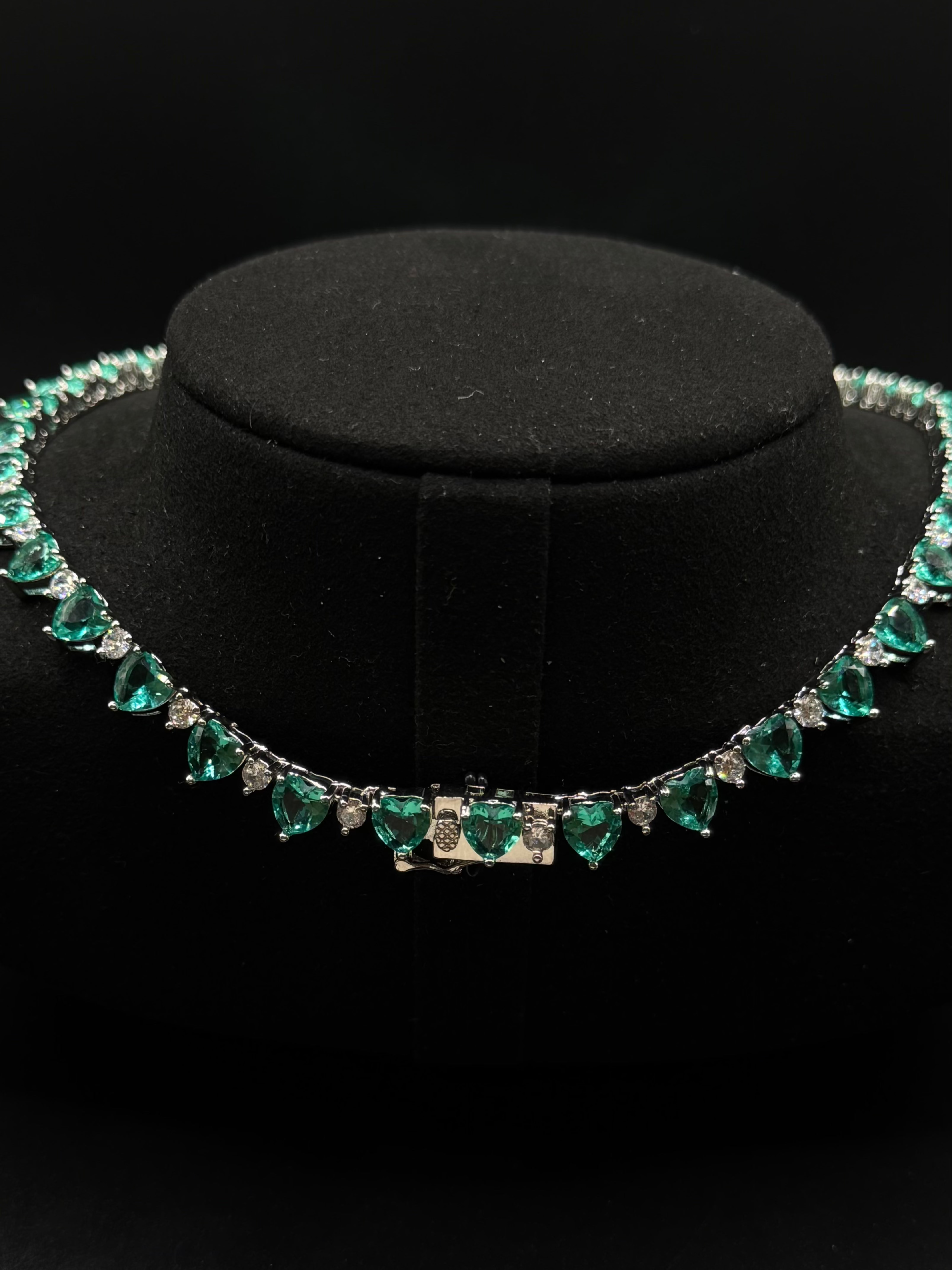42cm Rhodium-Plated Riviera Necklace Featuring Heart-Shaped Cubic Zirconia Stones