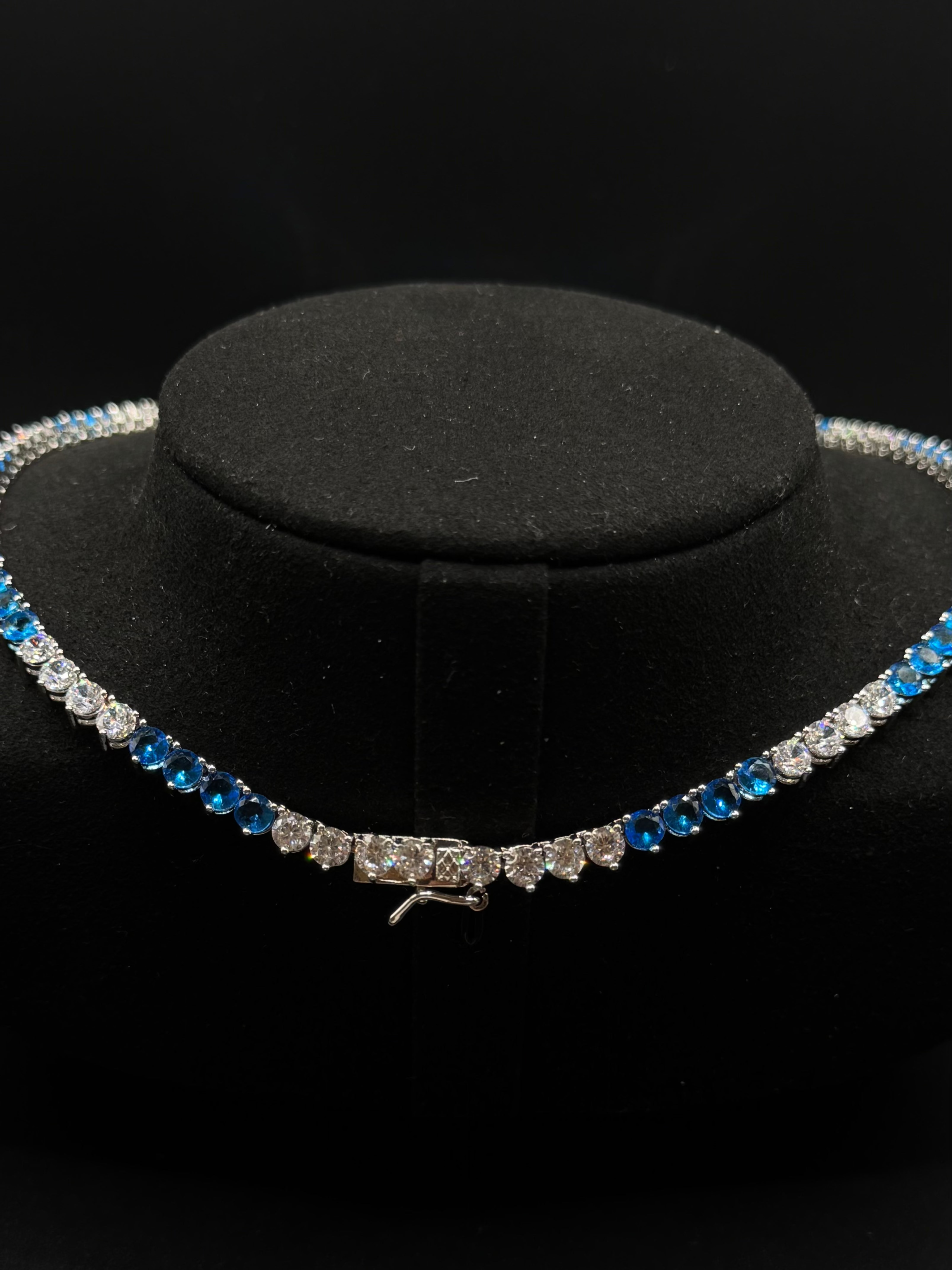 Rhodium-Plated 4mm Riviera Necklace with Three-Prong Cubic Zirconia Setting 42 cm