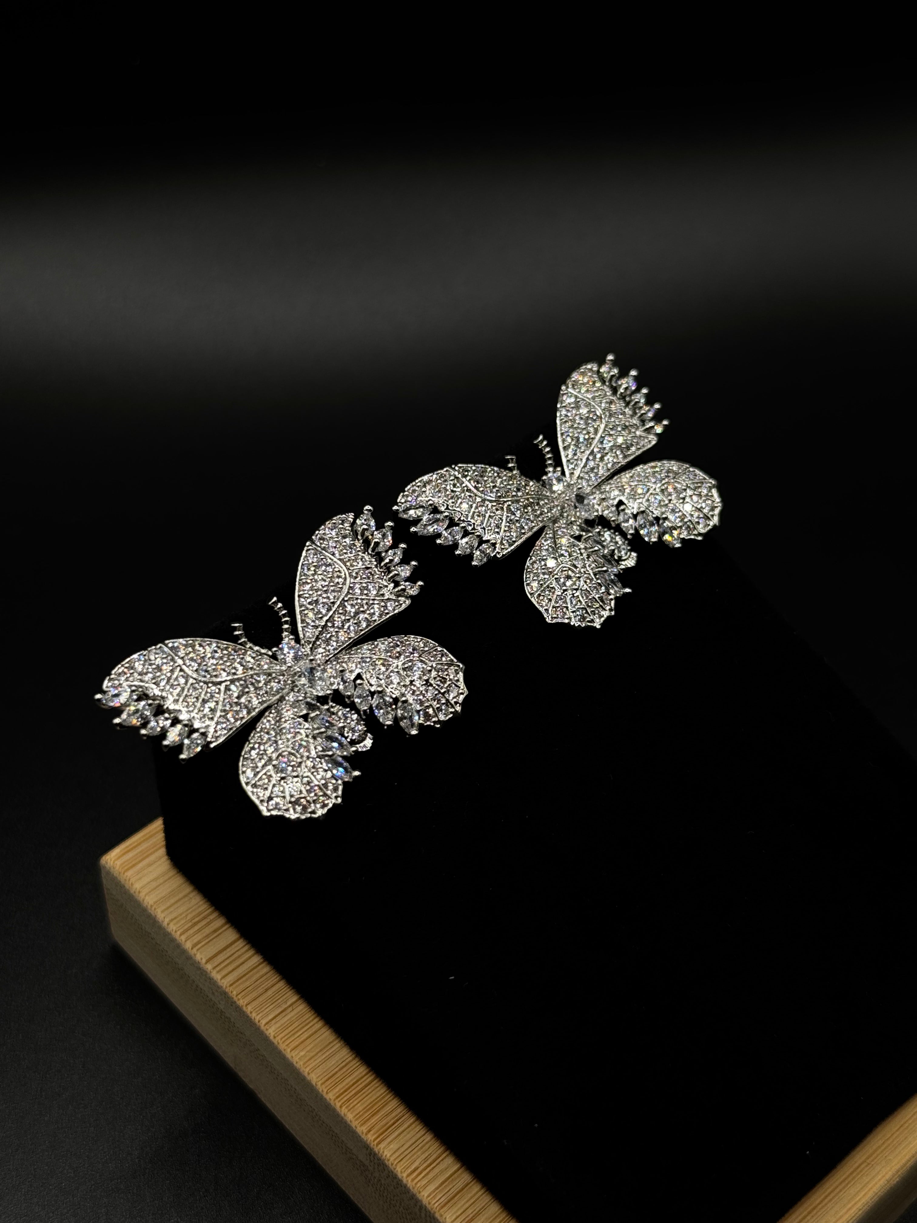 Butterfly earring fully encrusted with crystal zirconia stone