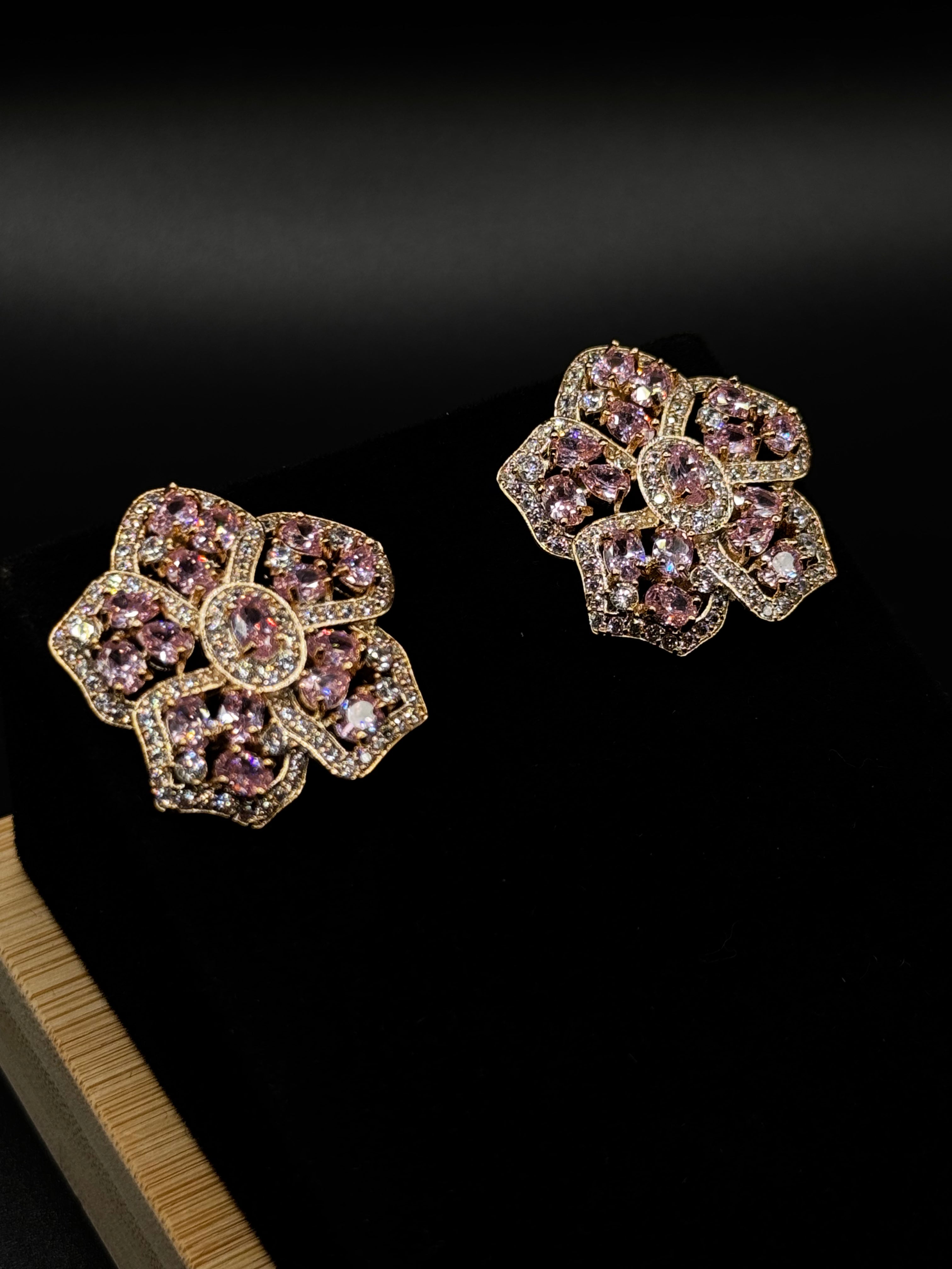 18k gold-plated flower earrings encrusted with pink zirconia59