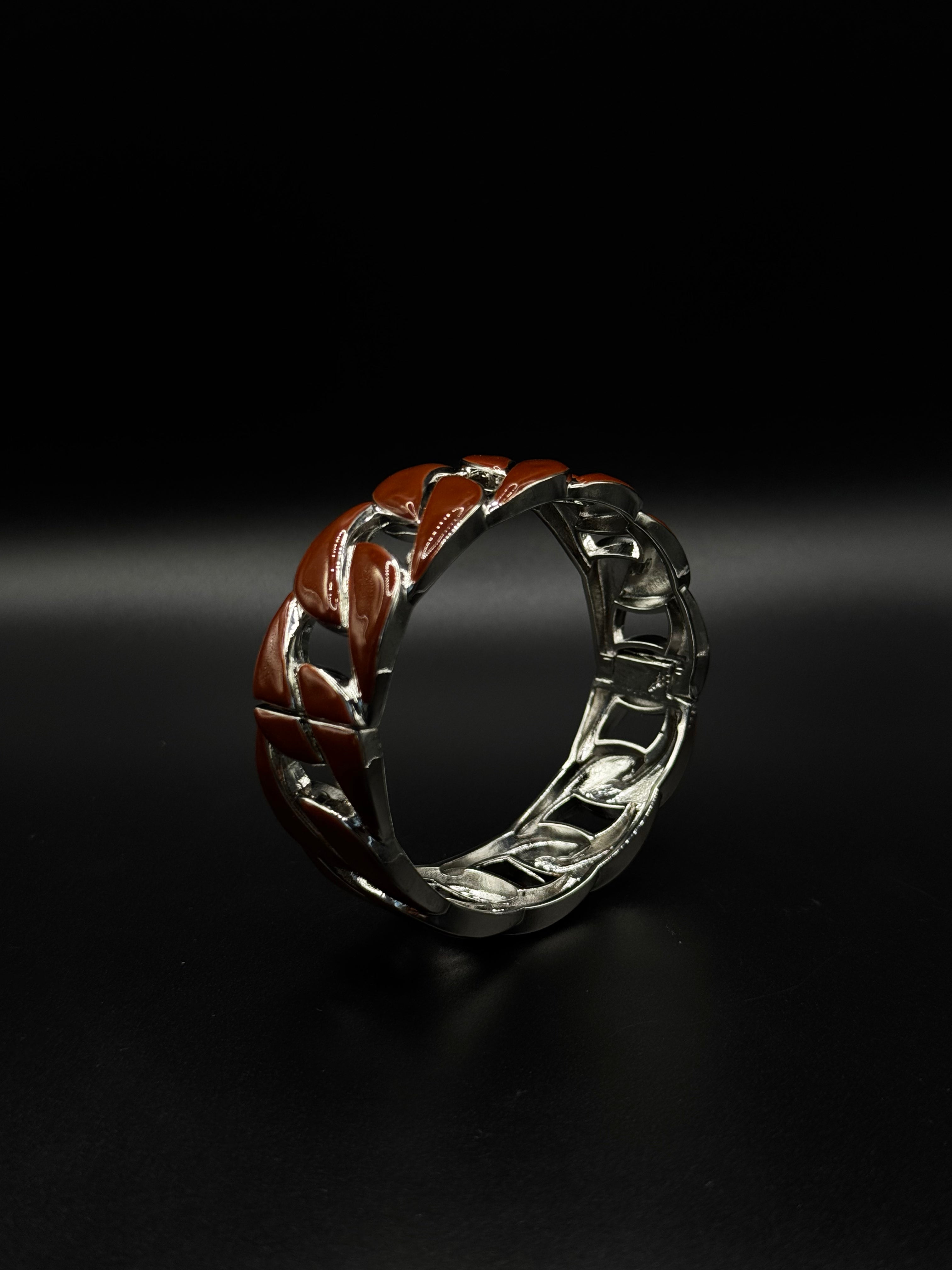 Rhodium-plated bracelet with brown resin details