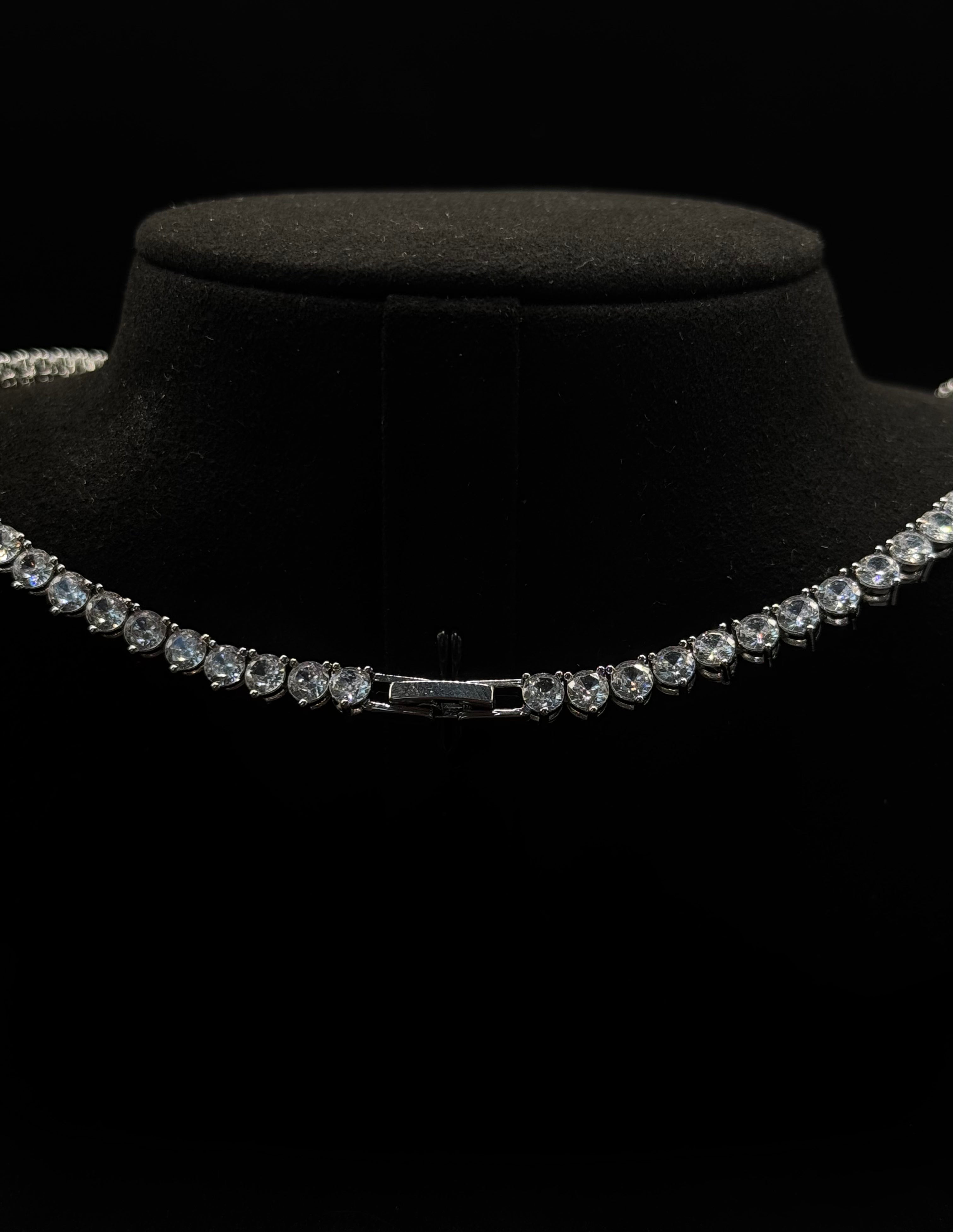 4mm Three-Prong Rhodium-Plated Riviera Necklace, 42cm