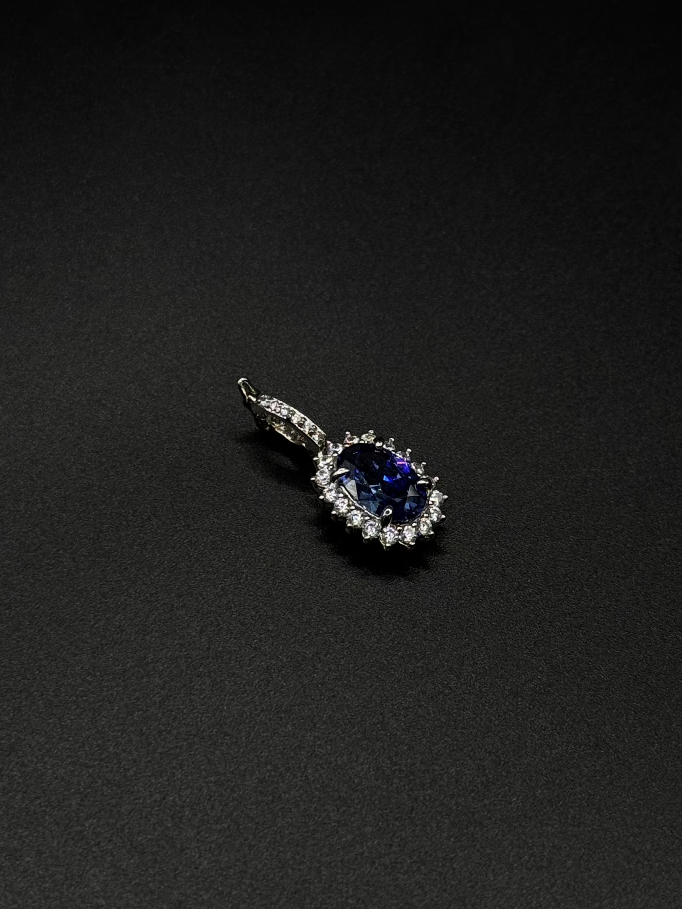 Rhodium-Plated Oval Pendant with Pink Cubic Zirconia