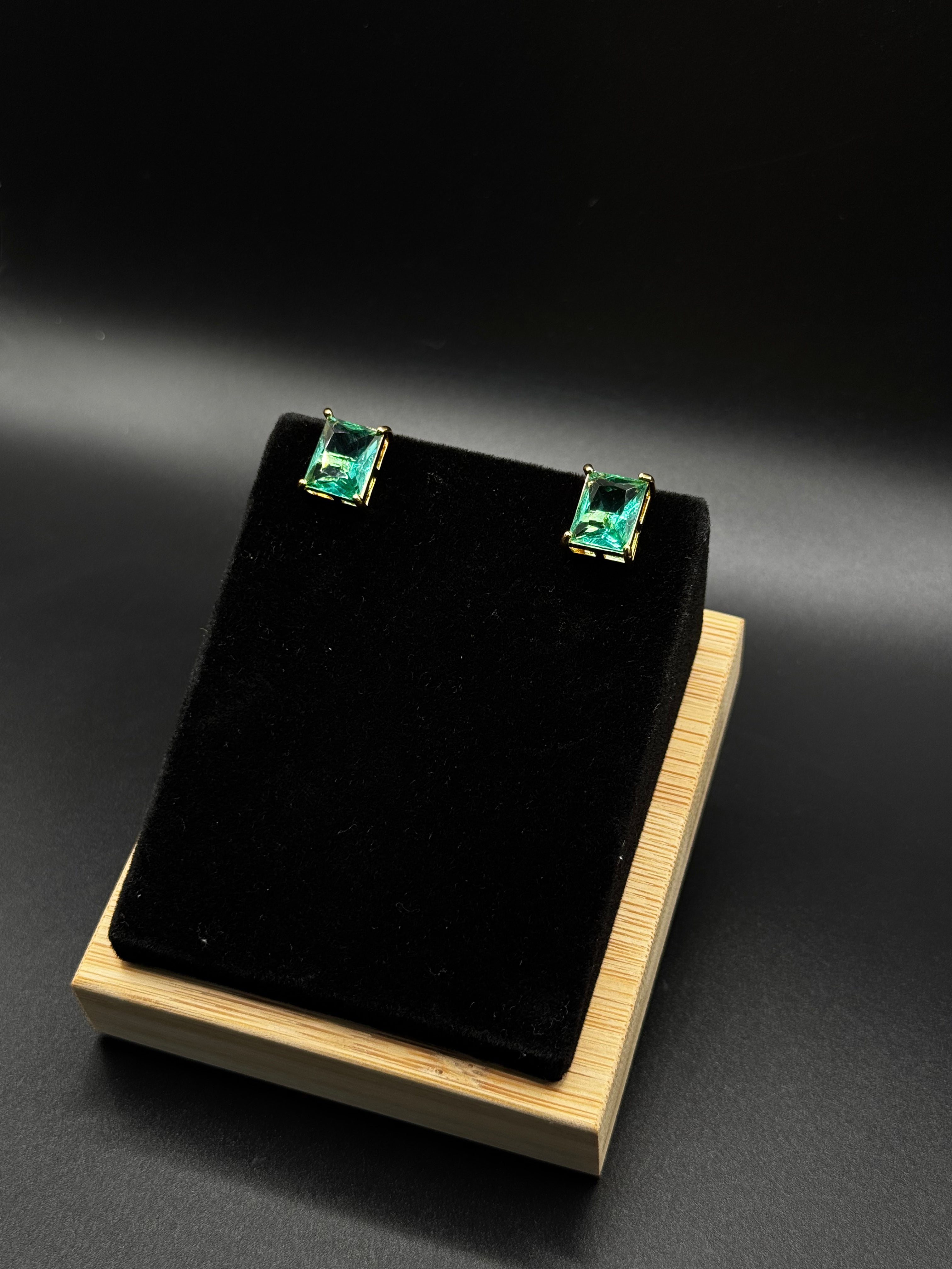 18K Gold-Plated Rectangular Earrings with Tourmaline Zirconia