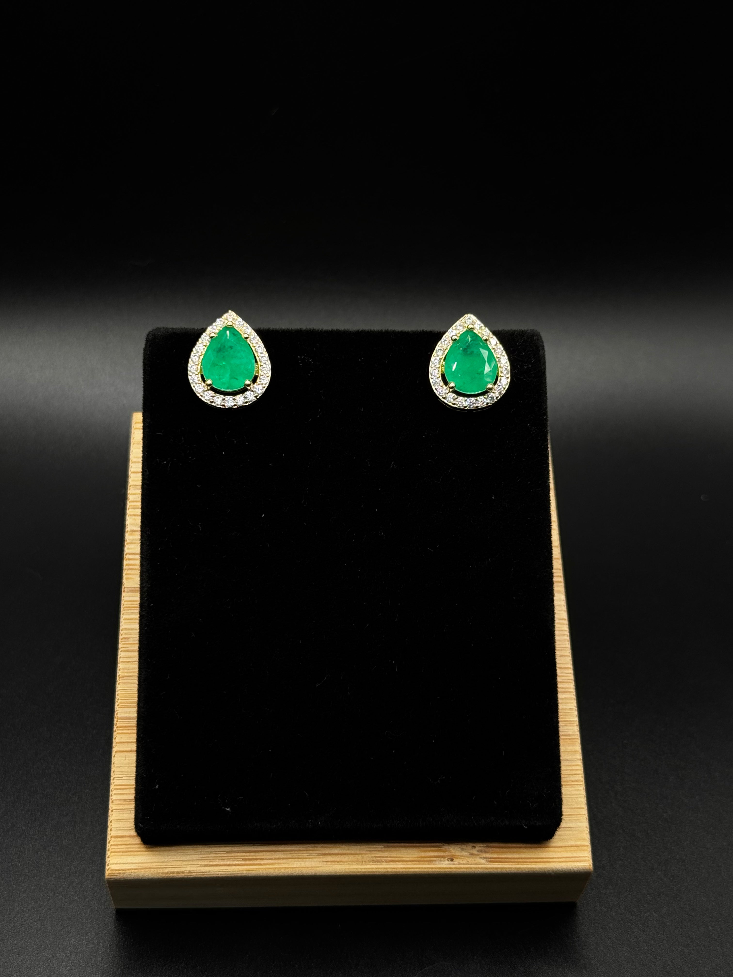 18K Gold-Plated Emerald Teardrop Earrings
