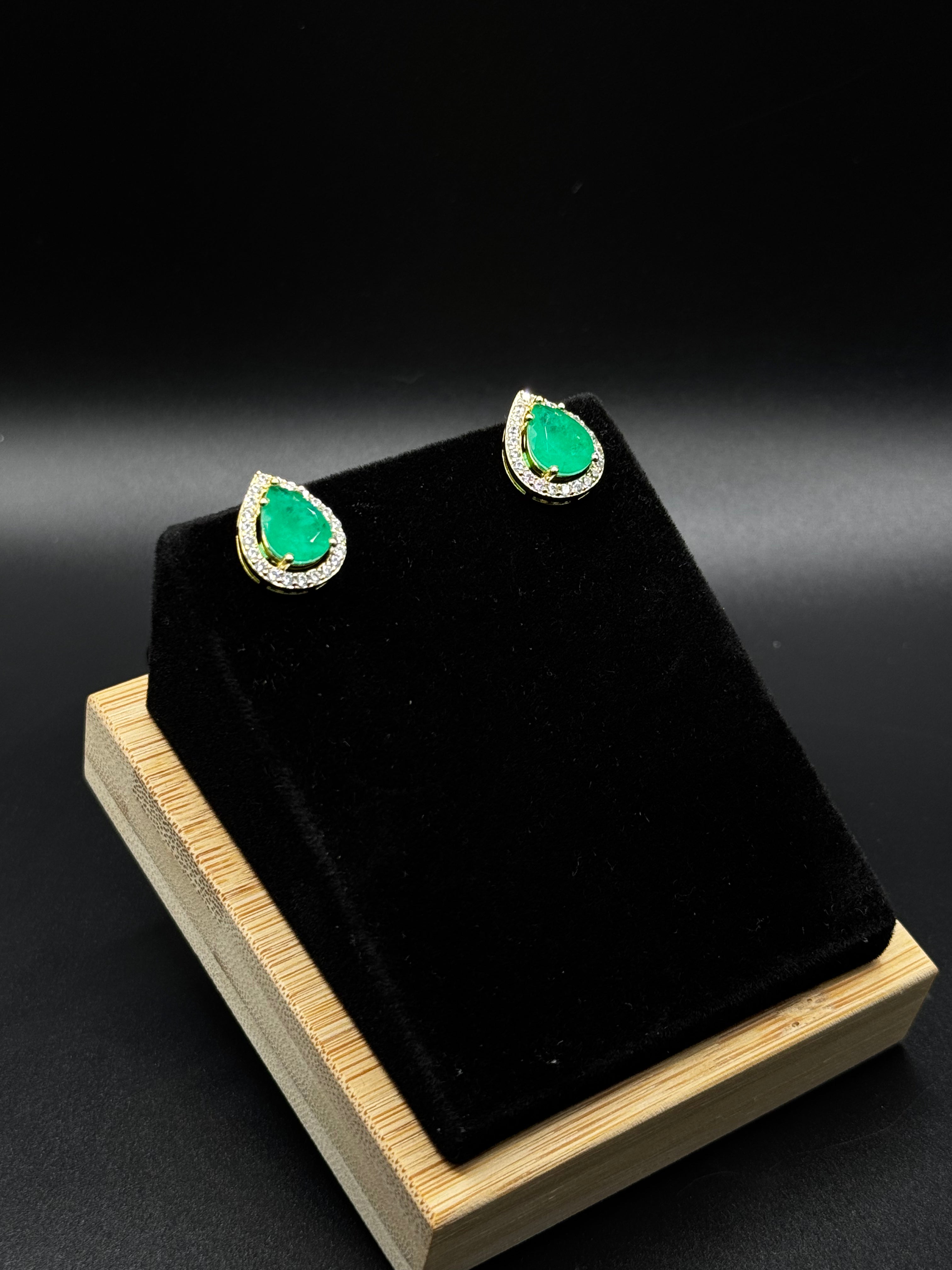 18K Gold-Plated Emerald Teardrop Earrings
