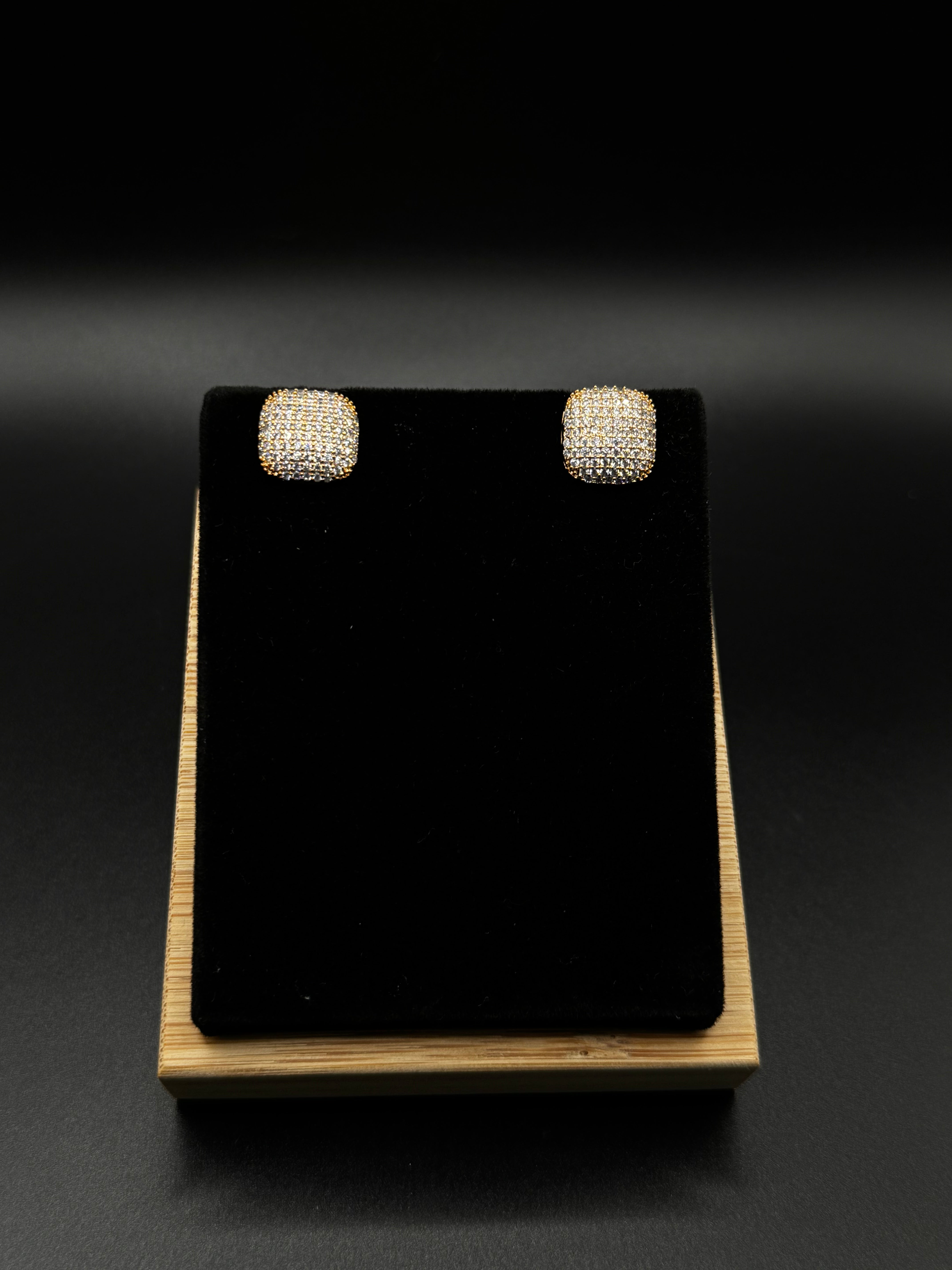 Square Earrings Paved with Clear Cubic Zirconia