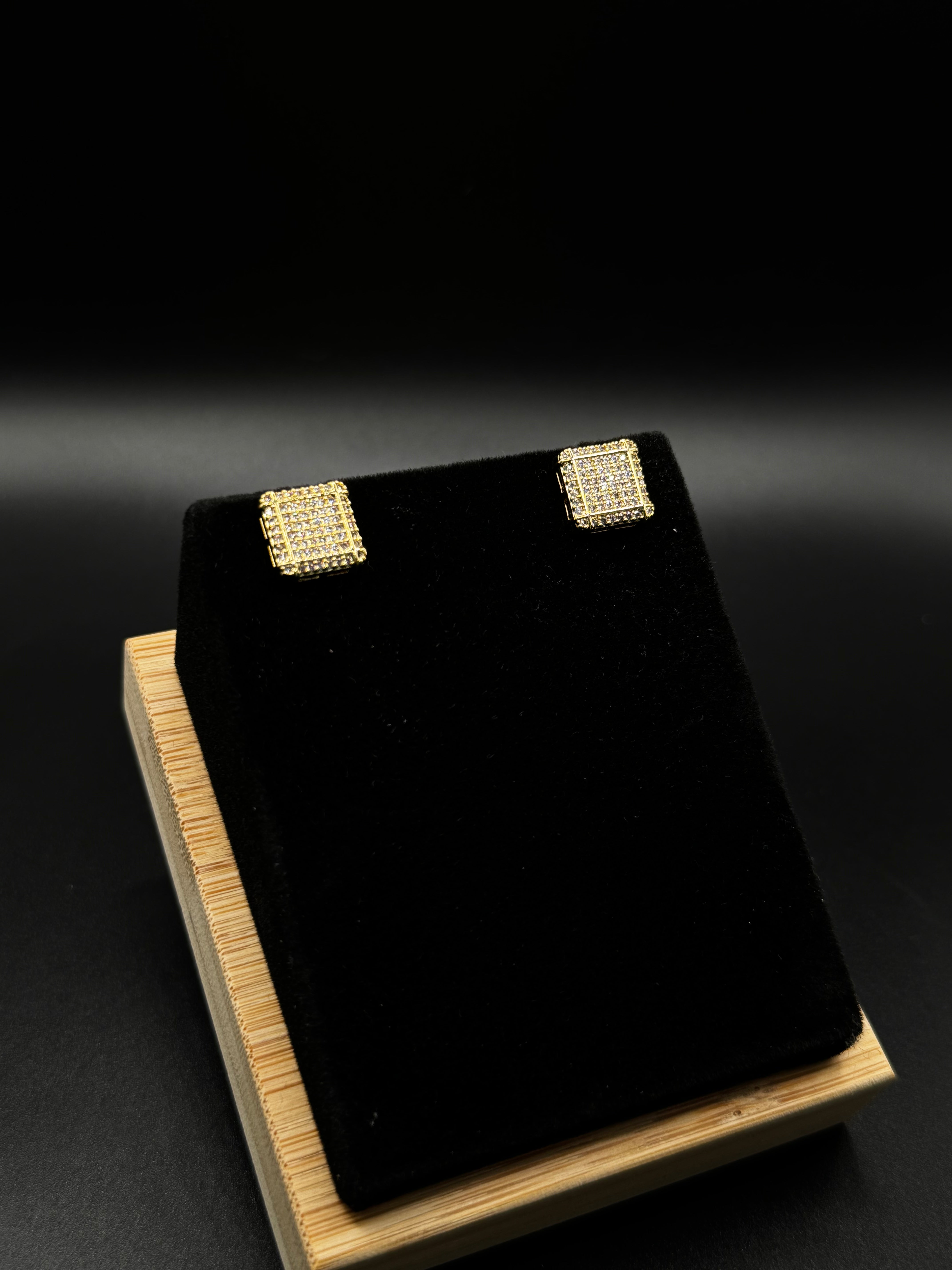 18K Gold-Plated Square Earrings Paved with Clear  Zirconia