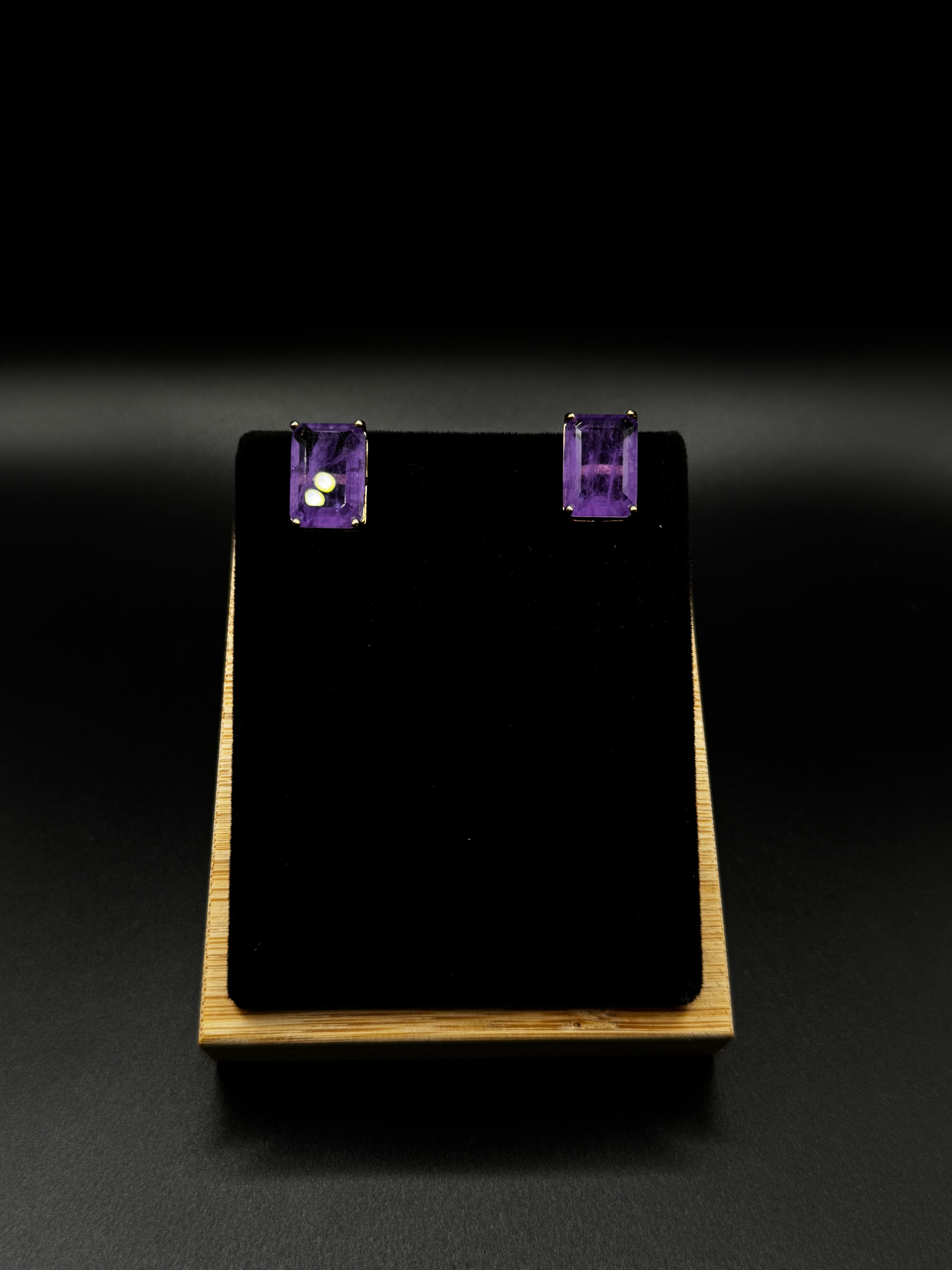 Rhodium-Plated Rectangular Earrings with Fusion Stone