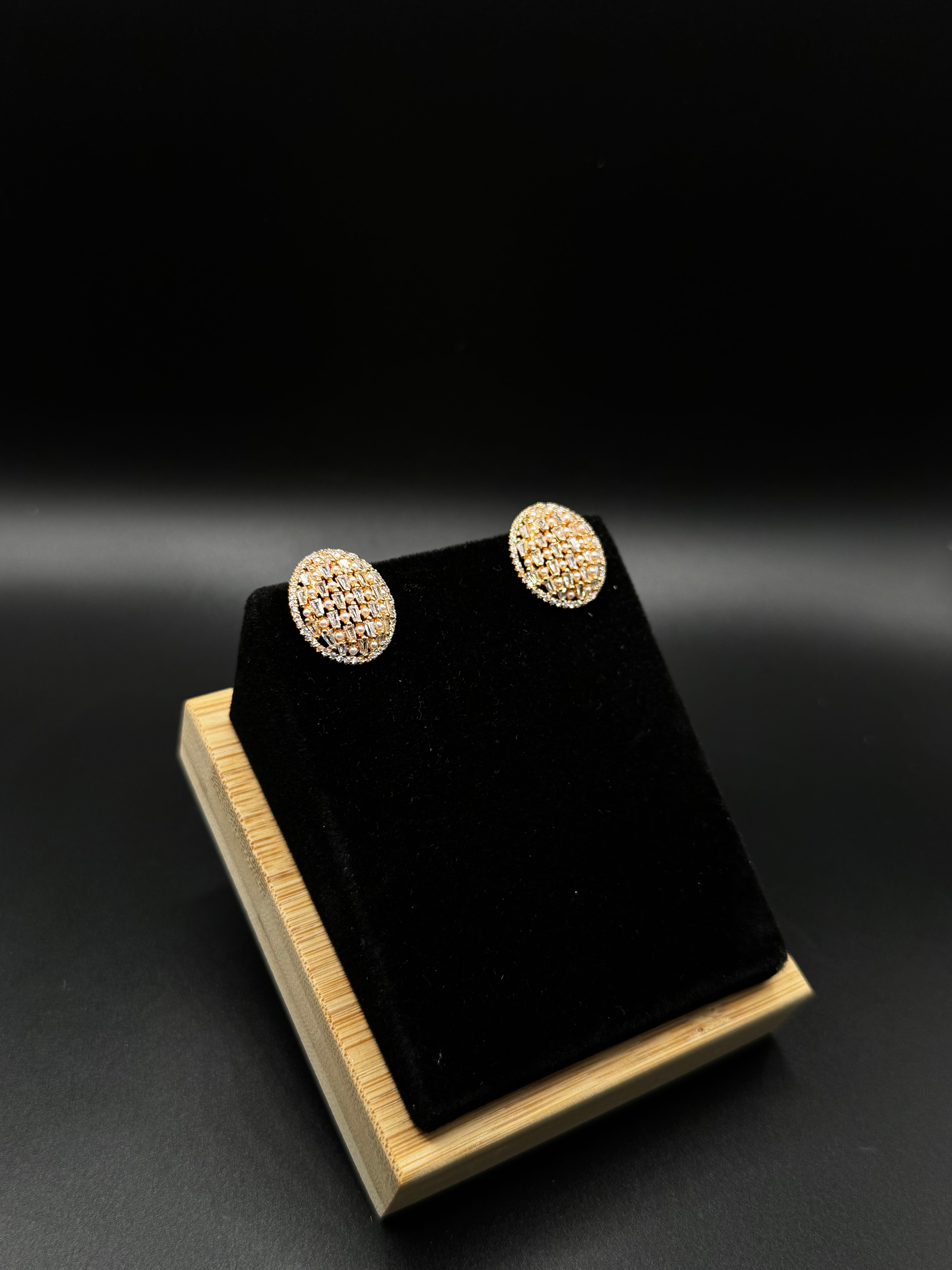 18K Gold-Plated Oval Earrings Paved with Clear  Zirconia