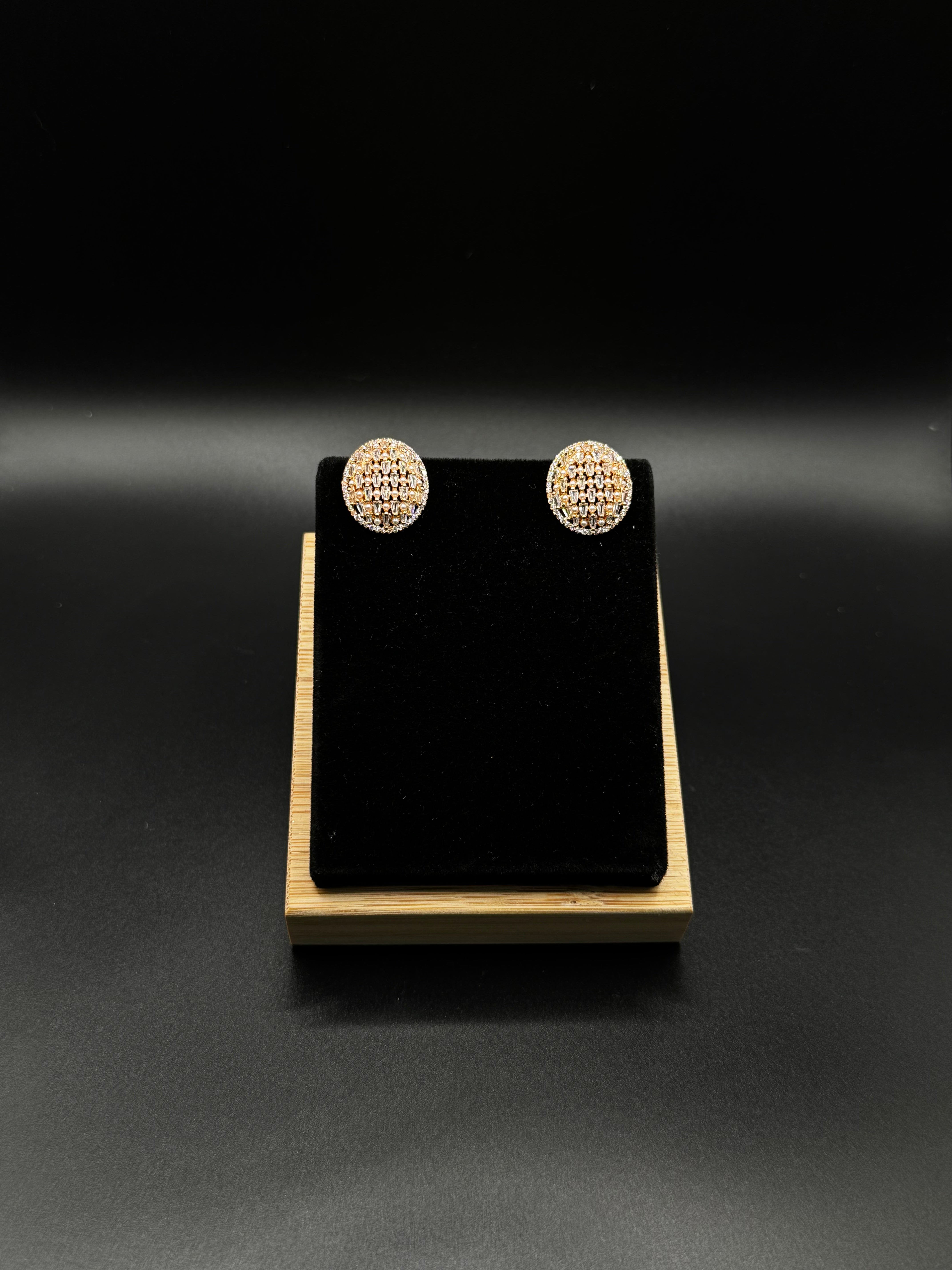 18K Gold-Plated Oval Earrings Paved with Clear  Zirconia