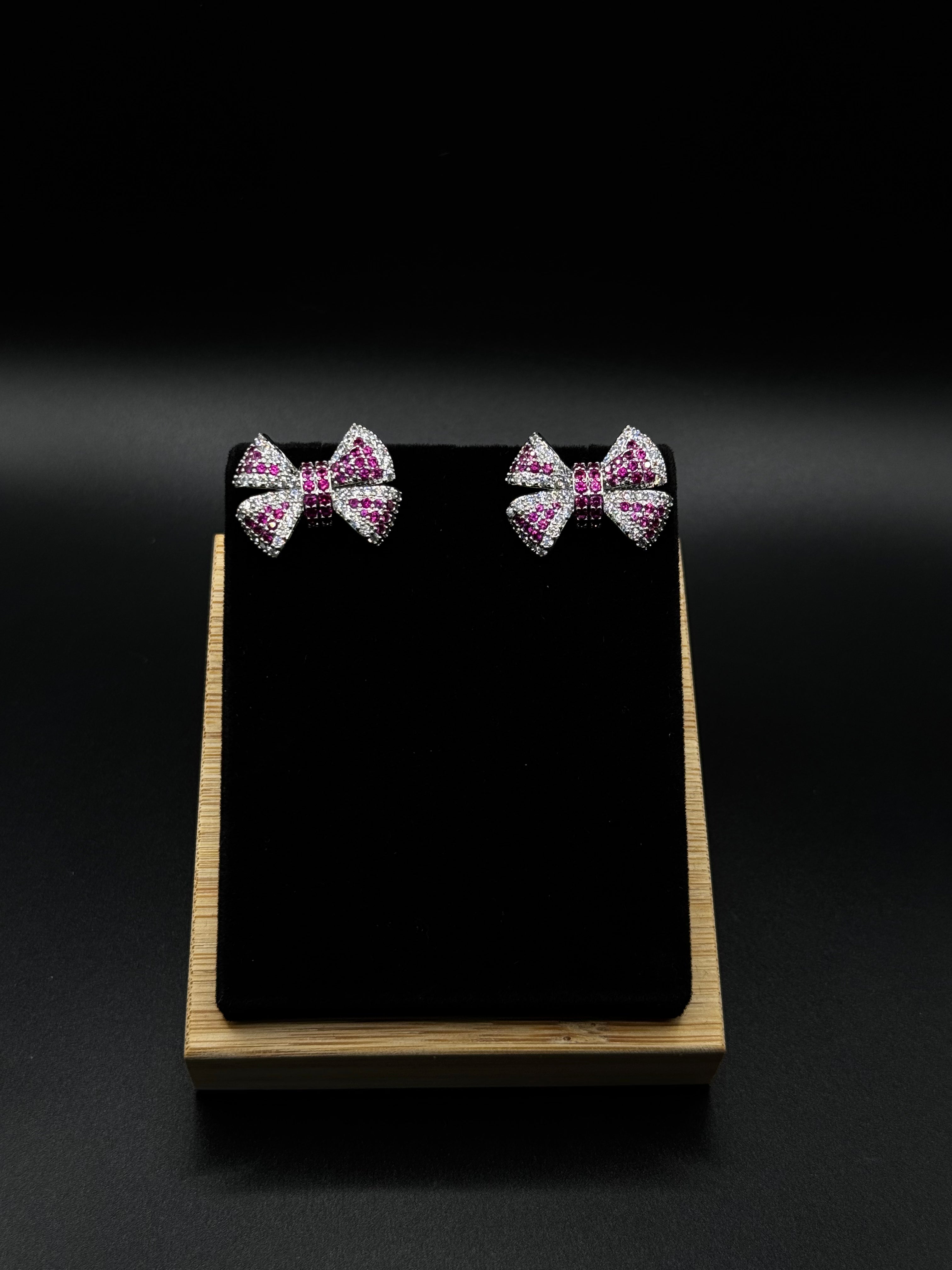 Rhodium-Plated Earrings Paved with Clear and Pink Cubic Zirconia